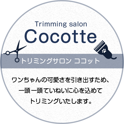 ワンちゃんの可愛さを引き出すため、一頭一頭ていねいに心を込めてトリミングいたします。